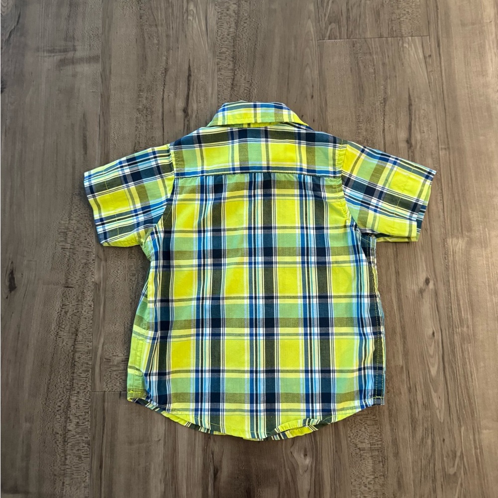 BABY TODDLER BUTTON DOWN SHORT SLEEVE SHIRT. GREEN PLAID SHIRT. Infants (24 mos) - Picture 3 of 8